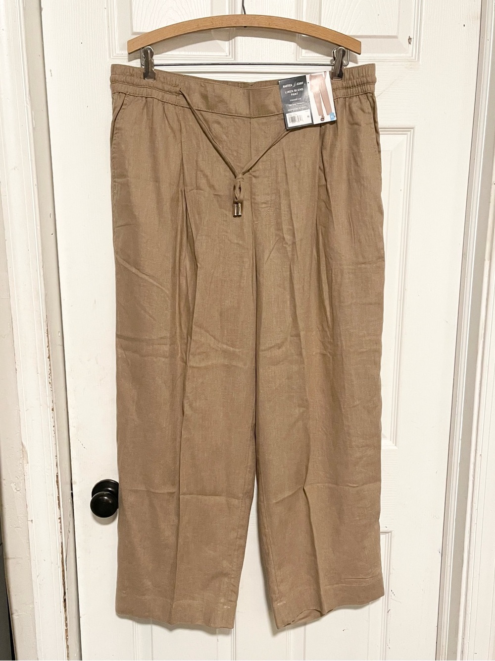 New Nautica Drawstring Chinos in Khaki linen blend pants wide leg - Picture 2 of 9